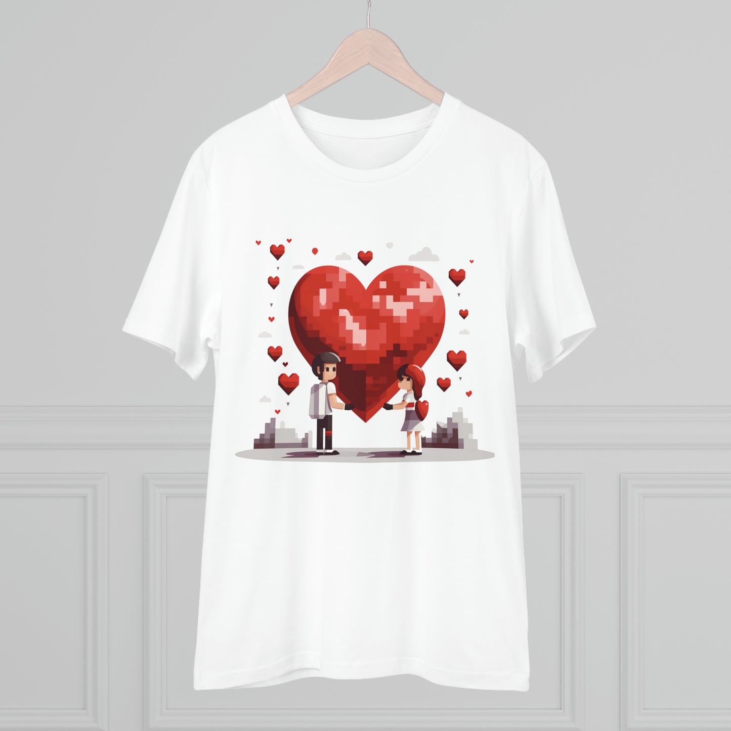 Pixel Love Eco Tee - Valentine's Day Pixel Heart Couple Shirt