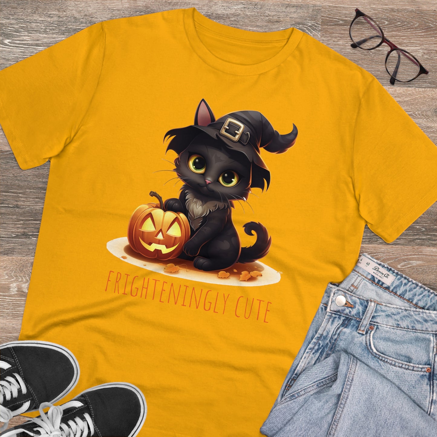 Frighteningly Cute: Halloween Black Cat Eco-Friendly T-shirt