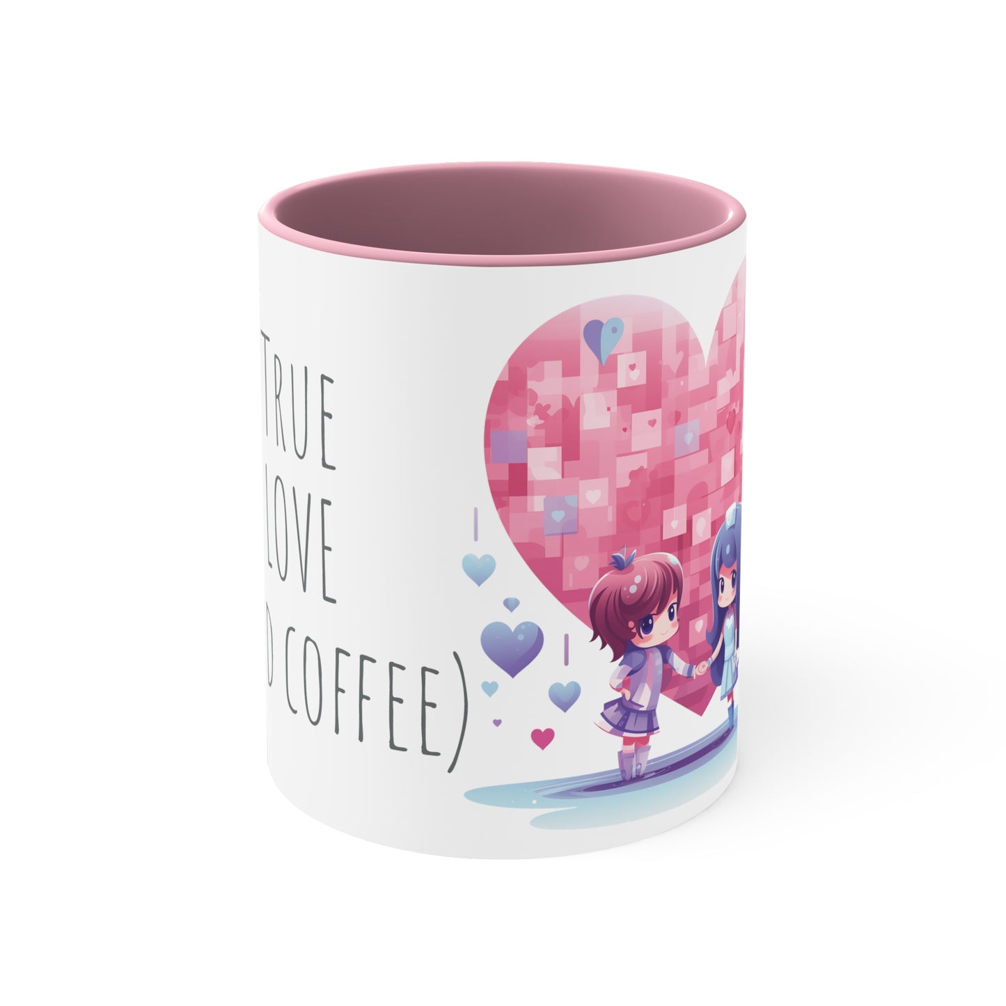 True Love & Coffee Mug - 11oz Bicolor Kawaii Heart Cup - Valentine's Day