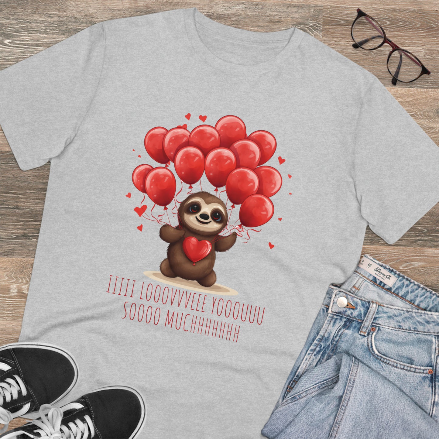 Sloth Love Balloon Tee - Eco-Friendly Slow Love Shirt - Valentine's Day Special