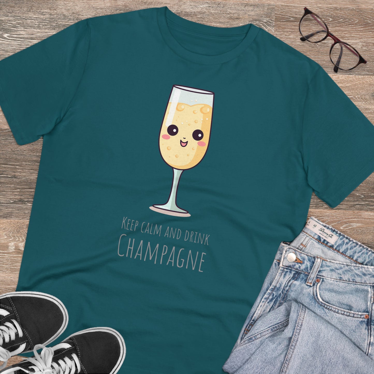 Keep Calm and Drink Champagne T-Shirt - Eco-Friendly Design