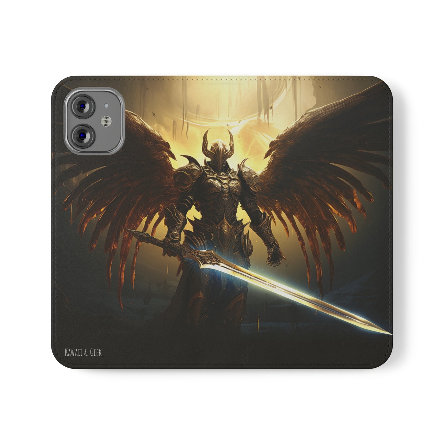 Dark Angel Flip Phone Case: Guardian with Sword
