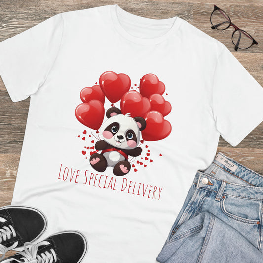 Panda Love Delivery Tee - Eco-Friendly Heart Balloon Shirt - Valentine's Day Special