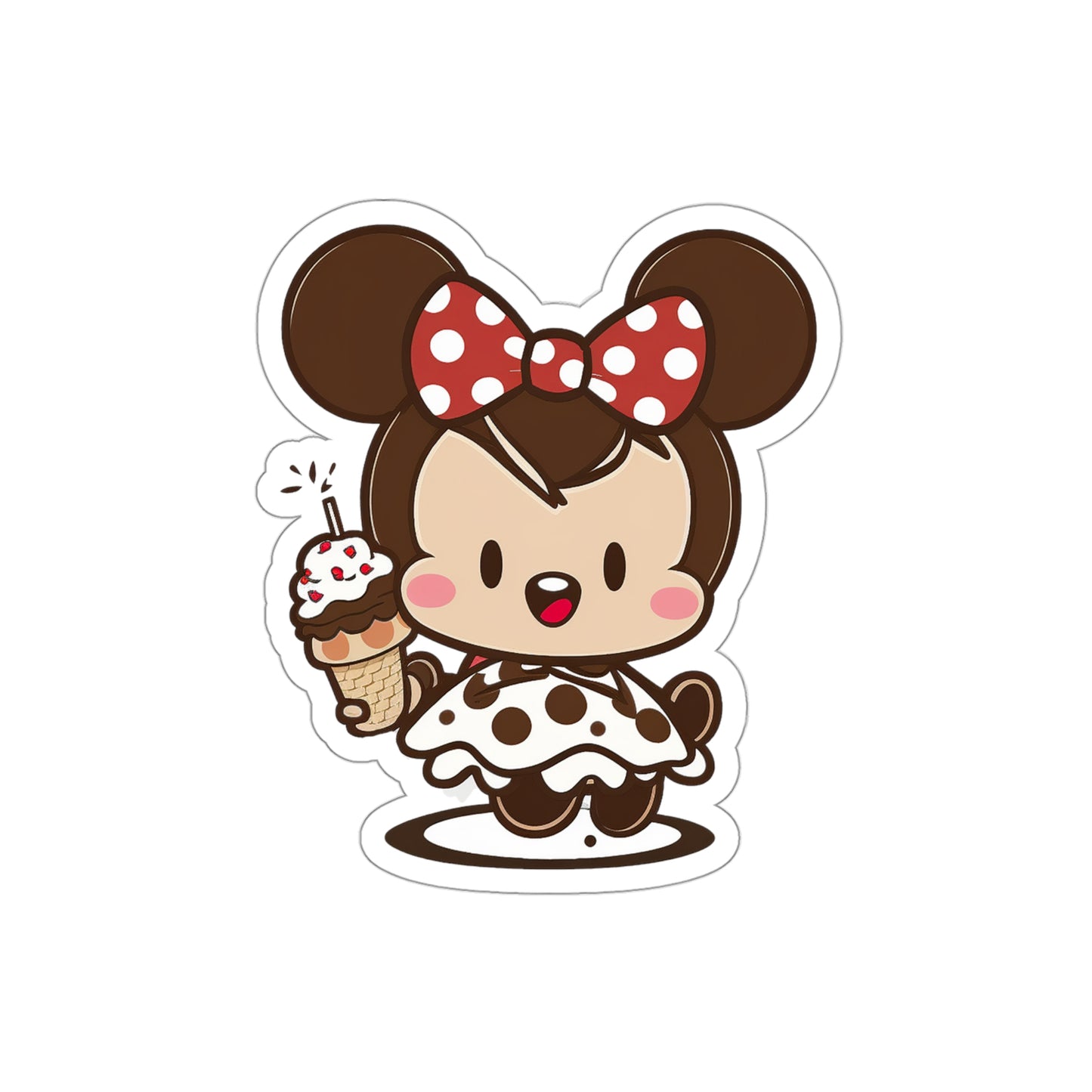 Kawaii Little Girl Eating an Ice Cream with Minnie Style Sticker - Add Some Adorable and Sweet Style to Your Tech