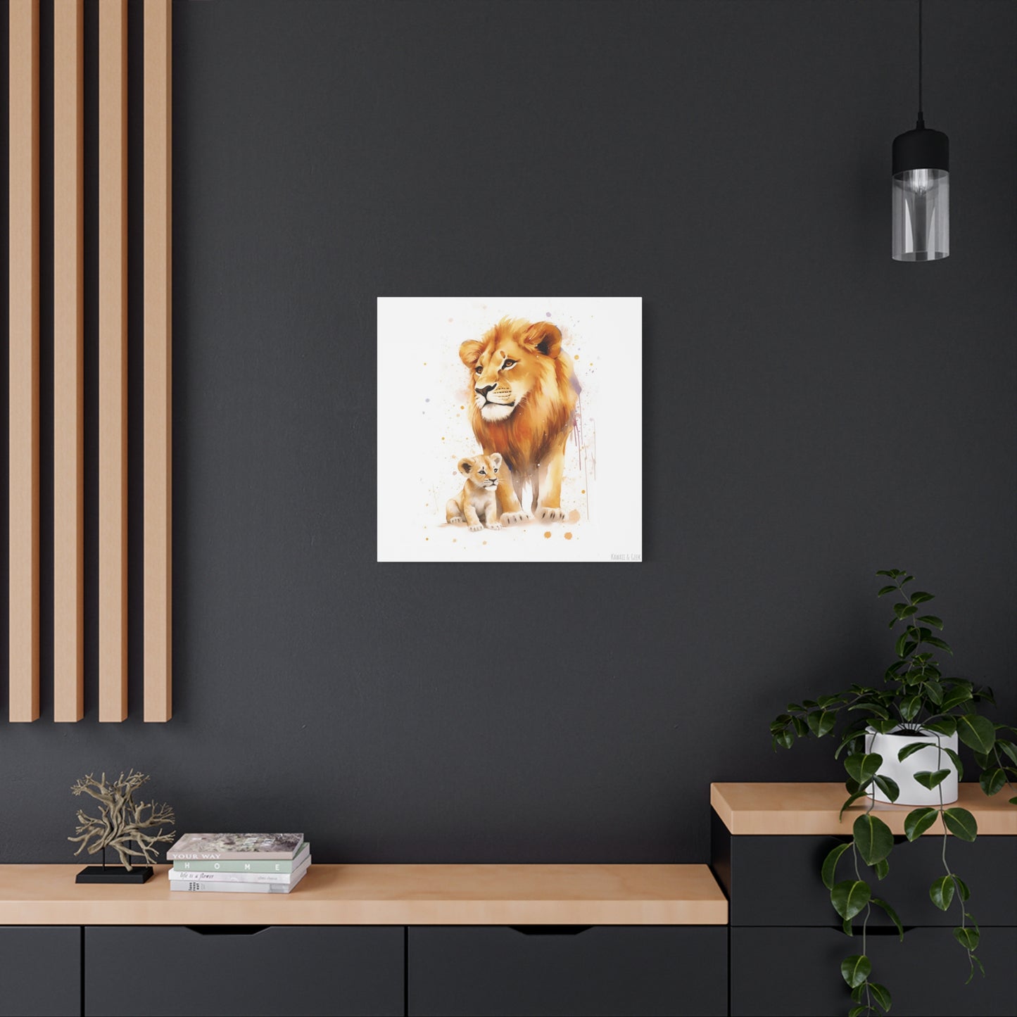 Lion King and Son Watercolor Canvas - Celebrate Father's Day with Majestic Artistry