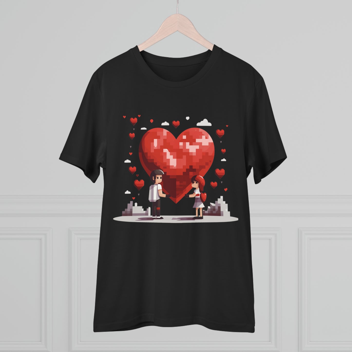 Pixel Love Eco Tee - Valentine's Day Pixel Heart Couple Shirt