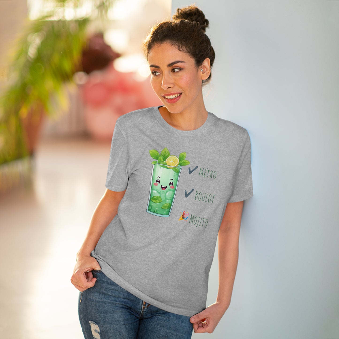 Métro, Boulot, Mojito T-Shirt - Cute Smiling Mojito Glass Design
