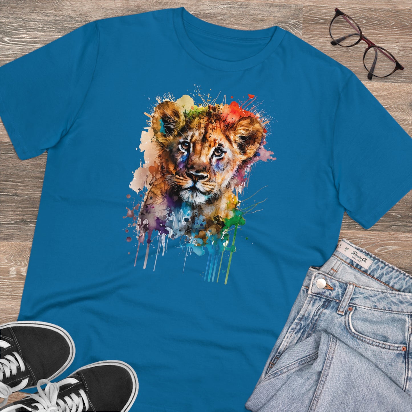 Cute Lion Cub in Watercolor Style Organic Unisex T-Shirt - Add Some Adorable and Eco-Friendly Style to Your Wardrobe
