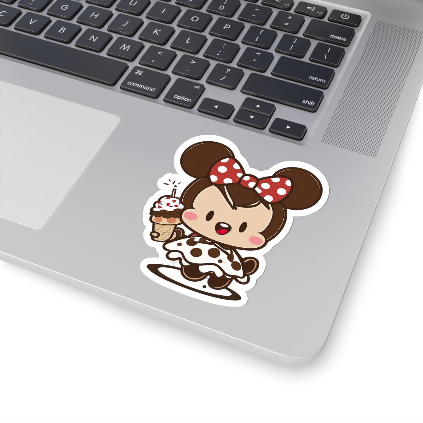 Kawaii Little Girl Eating an Ice Cream with Minnie Style Sticker - Add Some Adorable and Sweet Style to Your Tech