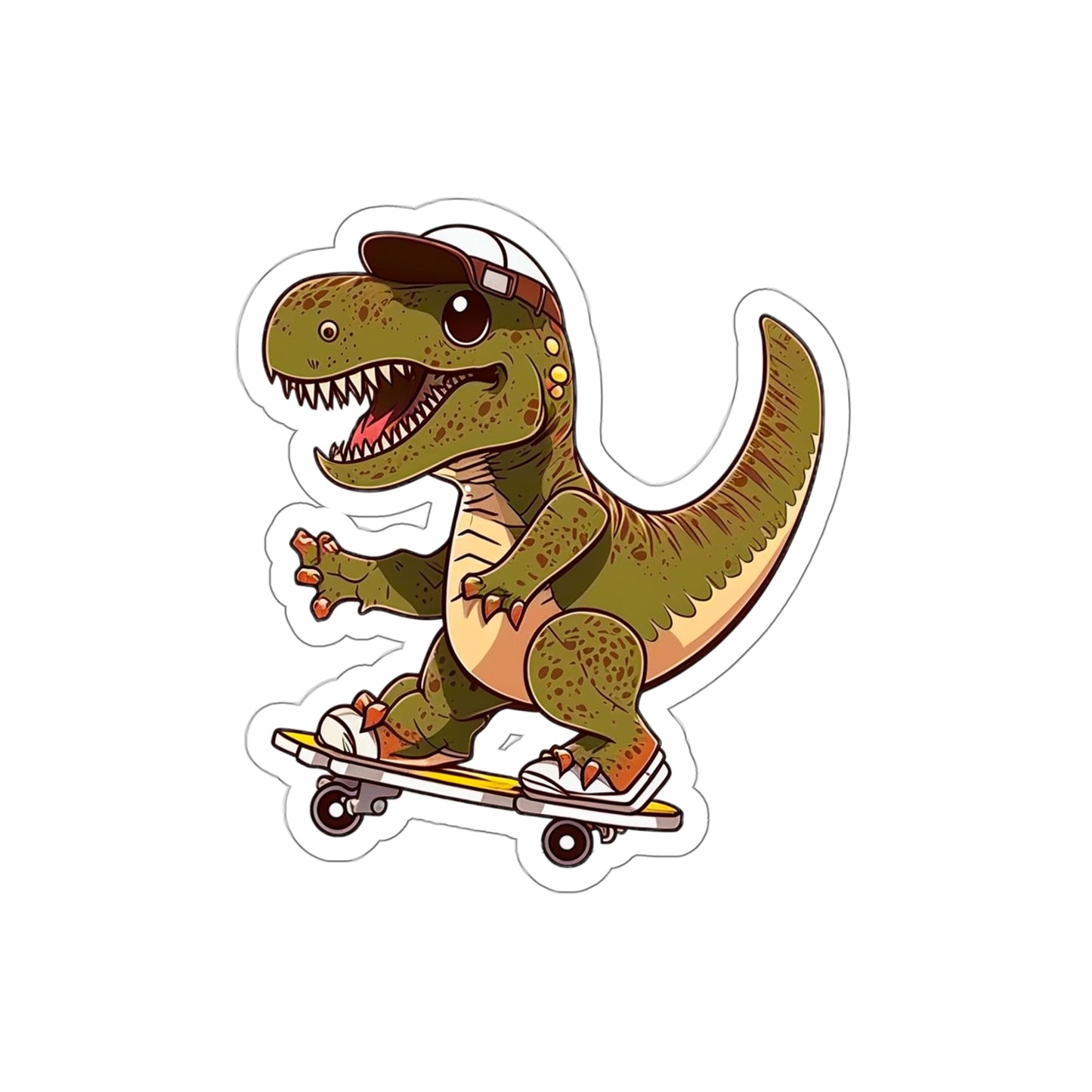 Kawaii T-Rex Skating Sticker - Add Some Cute and Fun Style to Your Tech