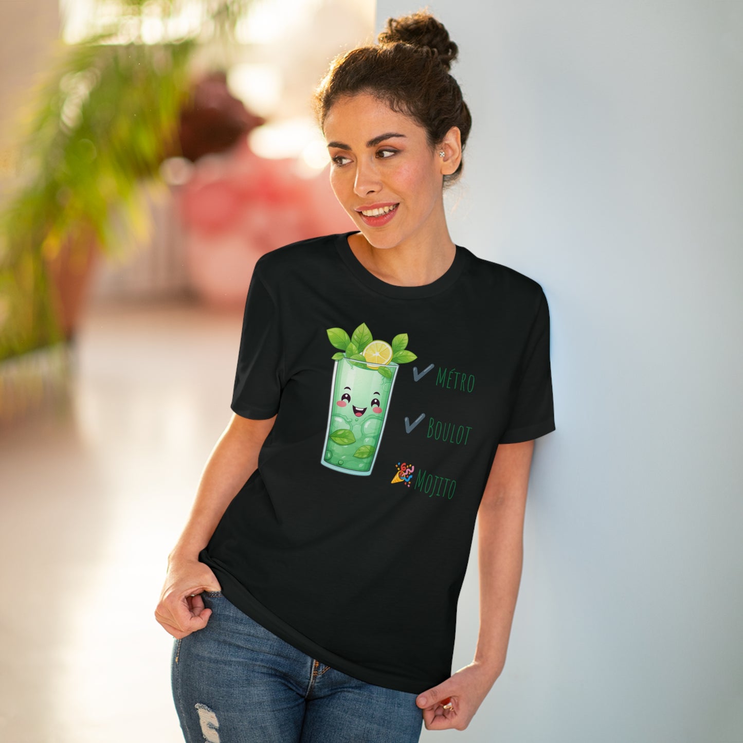 Métro, Boulot, Mojito T-Shirt - Cute Smiling Mojito Glass Design