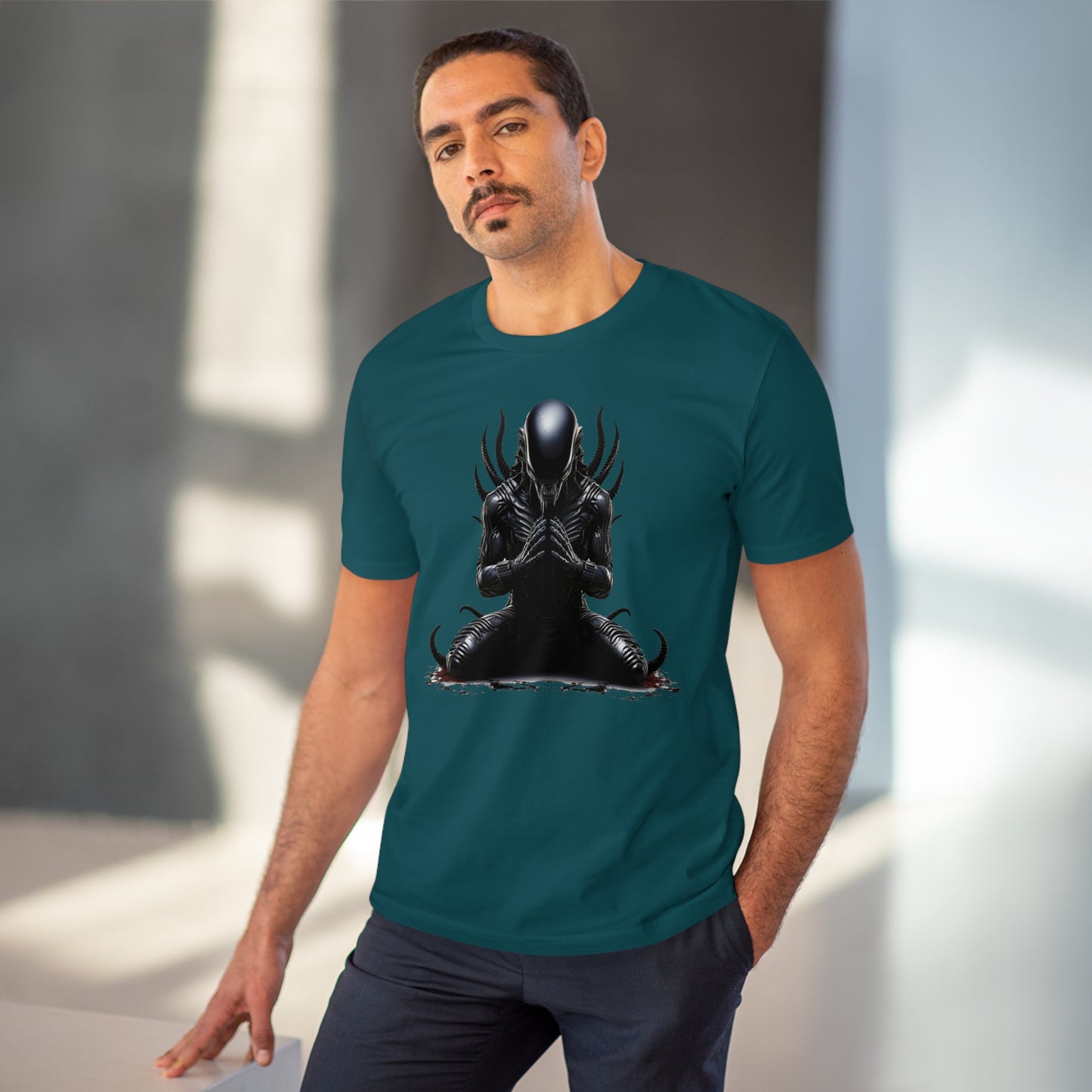 Eco-Friendly Zen Alien Xenomorph T-shirt - Embrace Galactic Serenity