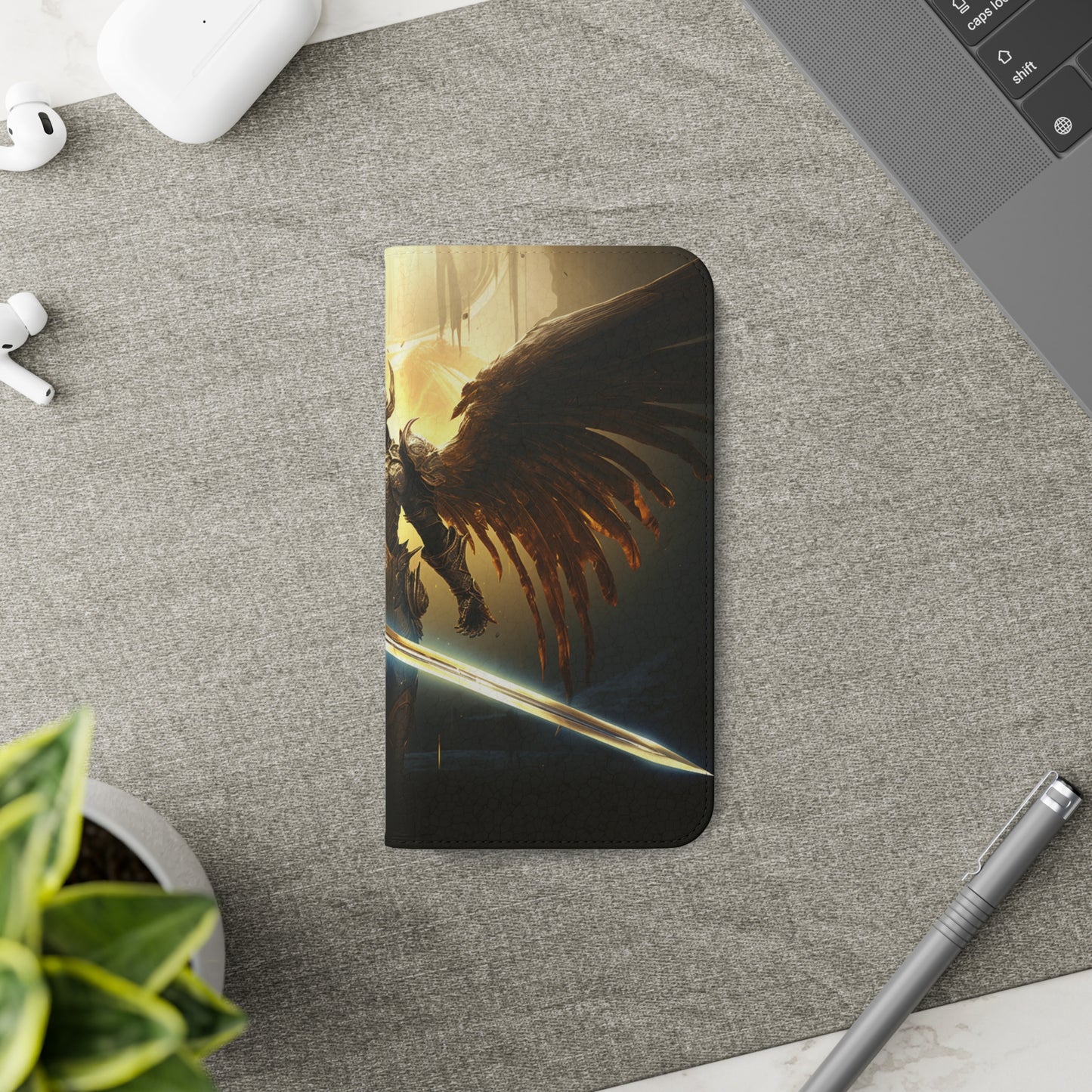 Dark Angel Flip Phone Case: Guardian with Sword