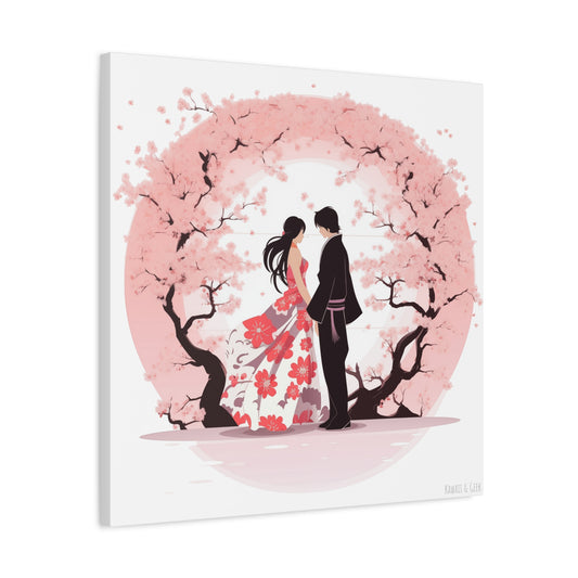 Cherry Blossom Love Canvas - Japanese Couple Art - Valentine's Day special