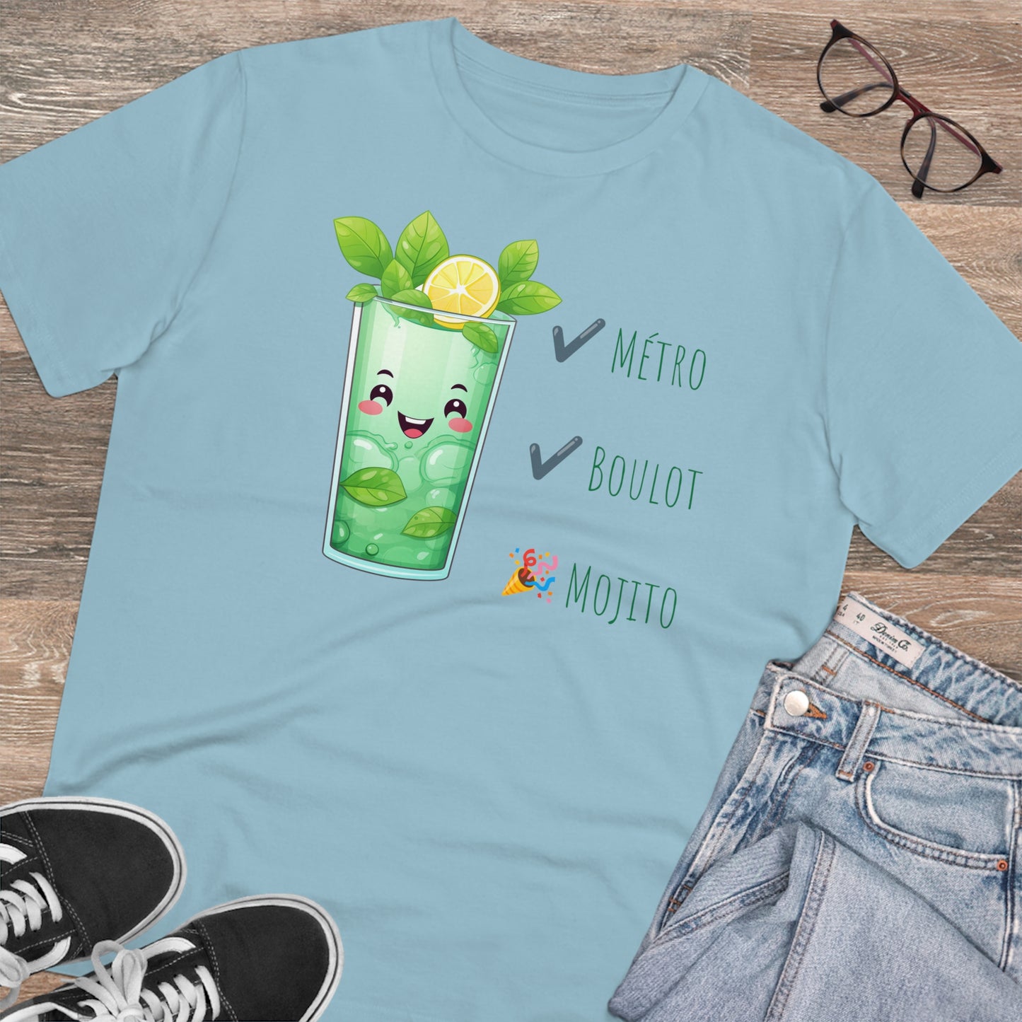 Métro, Boulot, Mojito T-Shirt - Cute Smiling Mojito Glass Design