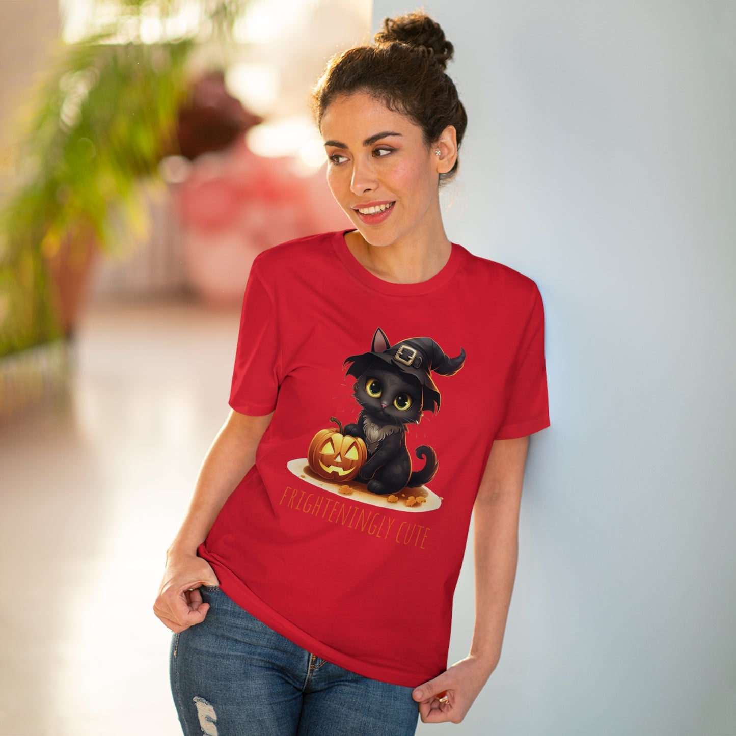 Frighteningly Cute: Halloween Black Cat Eco-Friendly T-shirt