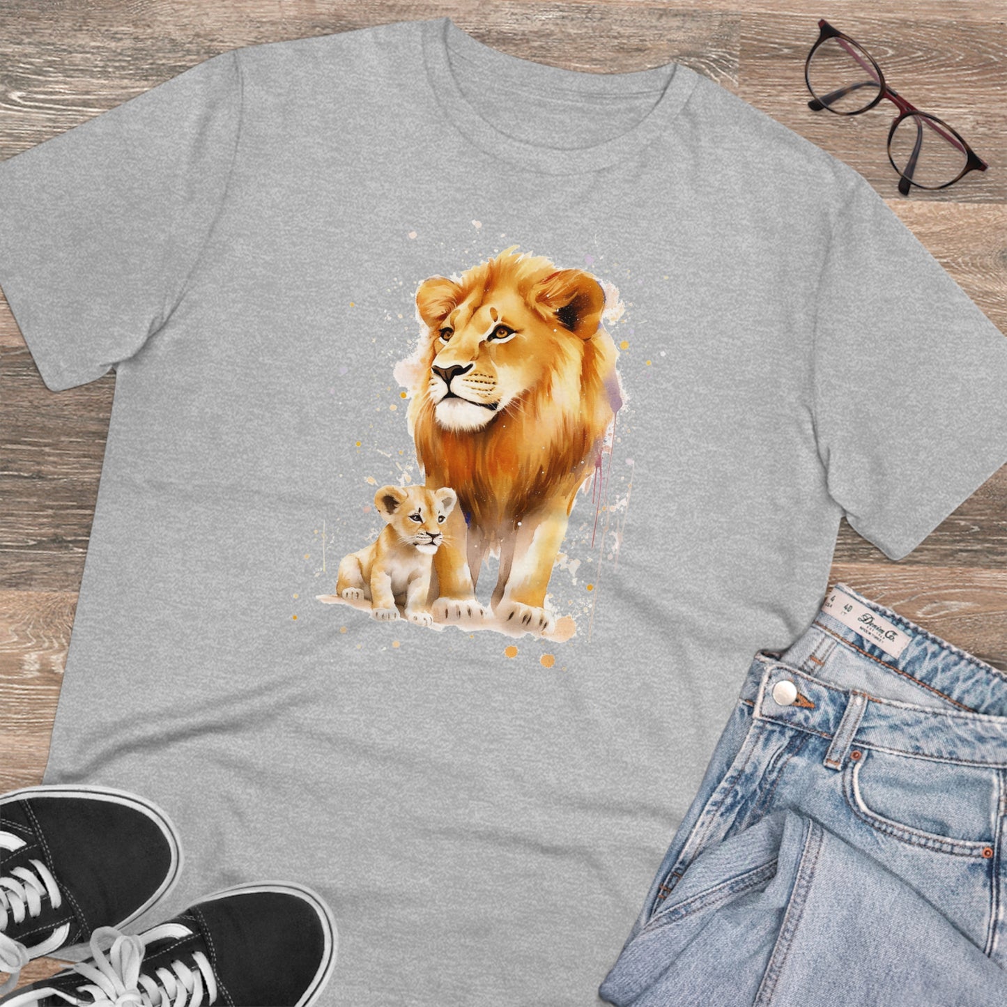 Lion King and Son Watercolor T-Shirt - Celebrate Father's Day with Nature's Majesty