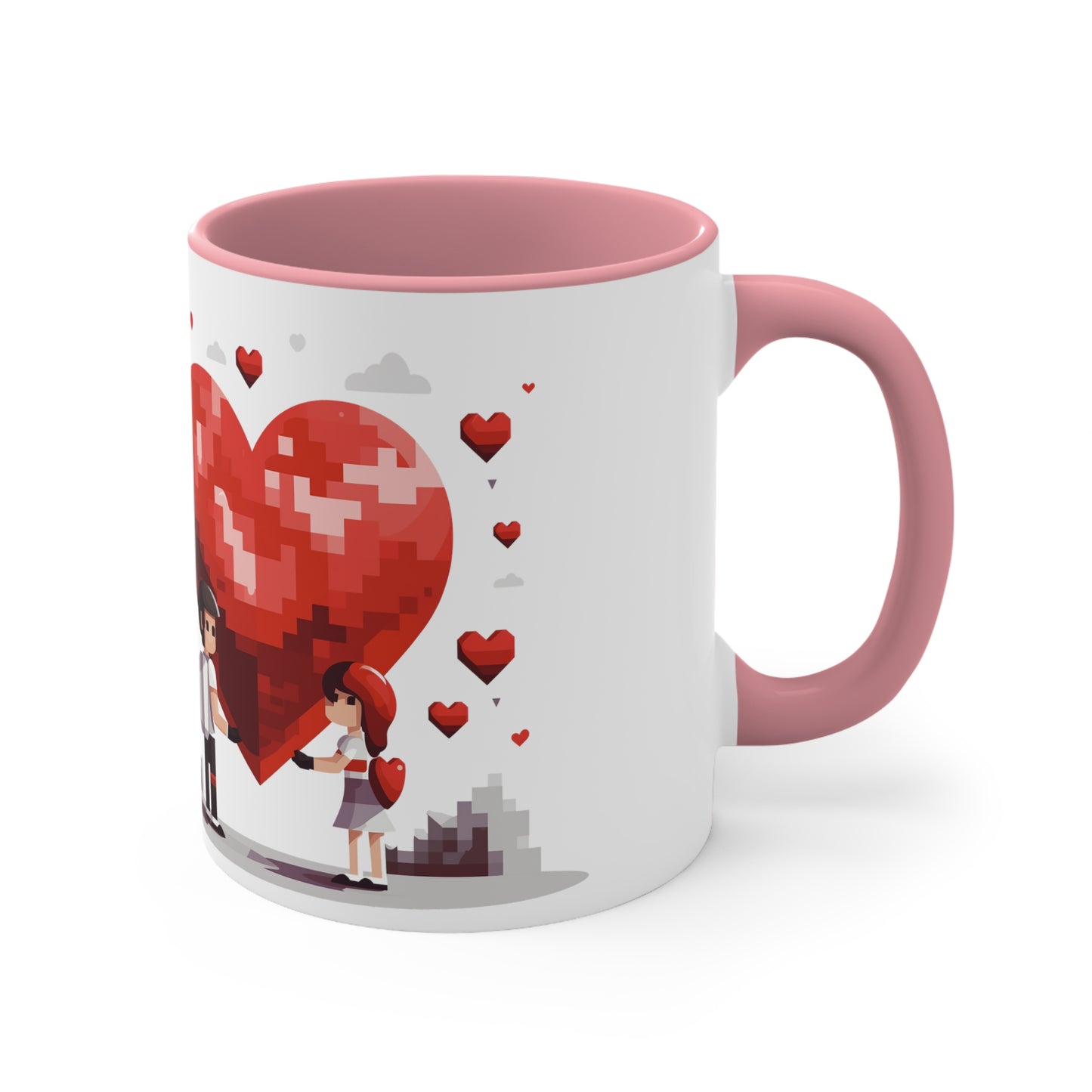Retro Love Cup - 8-Bit Heart Mug, 11oz Bicolor - Valentine's Day