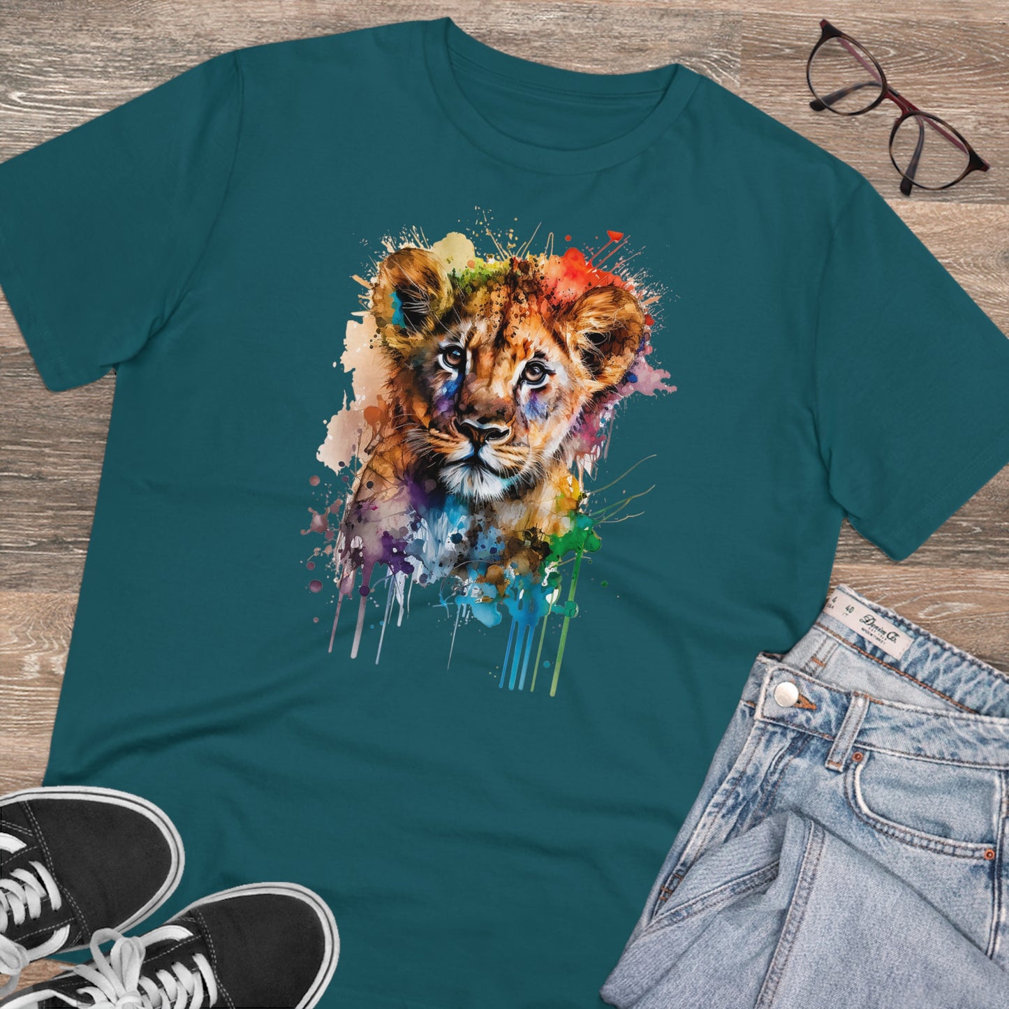 Cute Lion Cub in Watercolor Style Organic Unisex T-Shirt - Add Some Adorable and Eco-Friendly Style to Your Wardrobe
