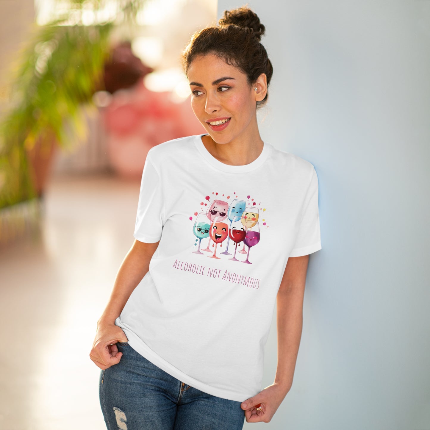 Eco-Friendly 'Alcoholic Not Anonymous' T-Shirt - Kawaii Wine Party Design, Unisex