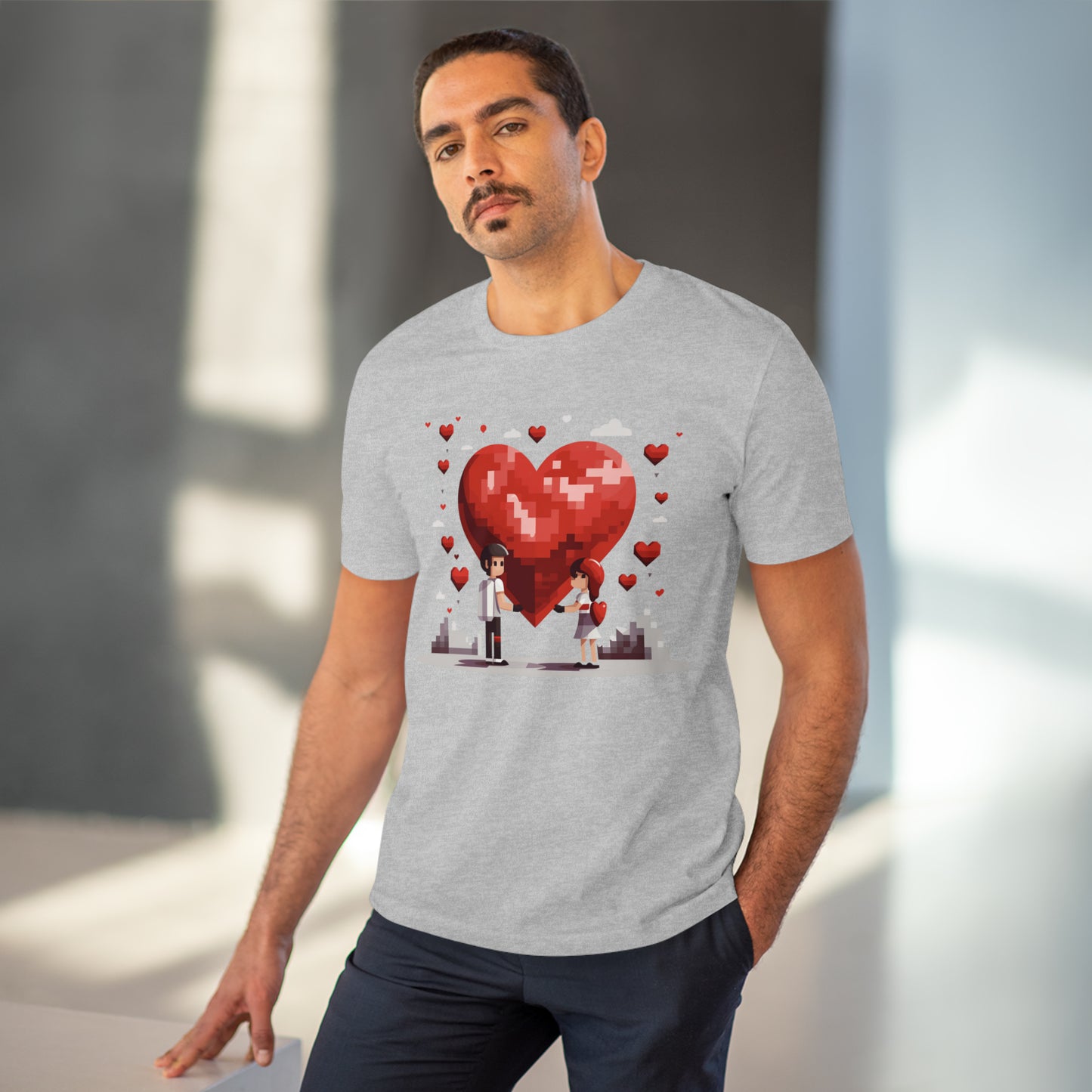 Pixel Love Eco Tee - Valentine's Day Pixel Heart Couple Shirt
