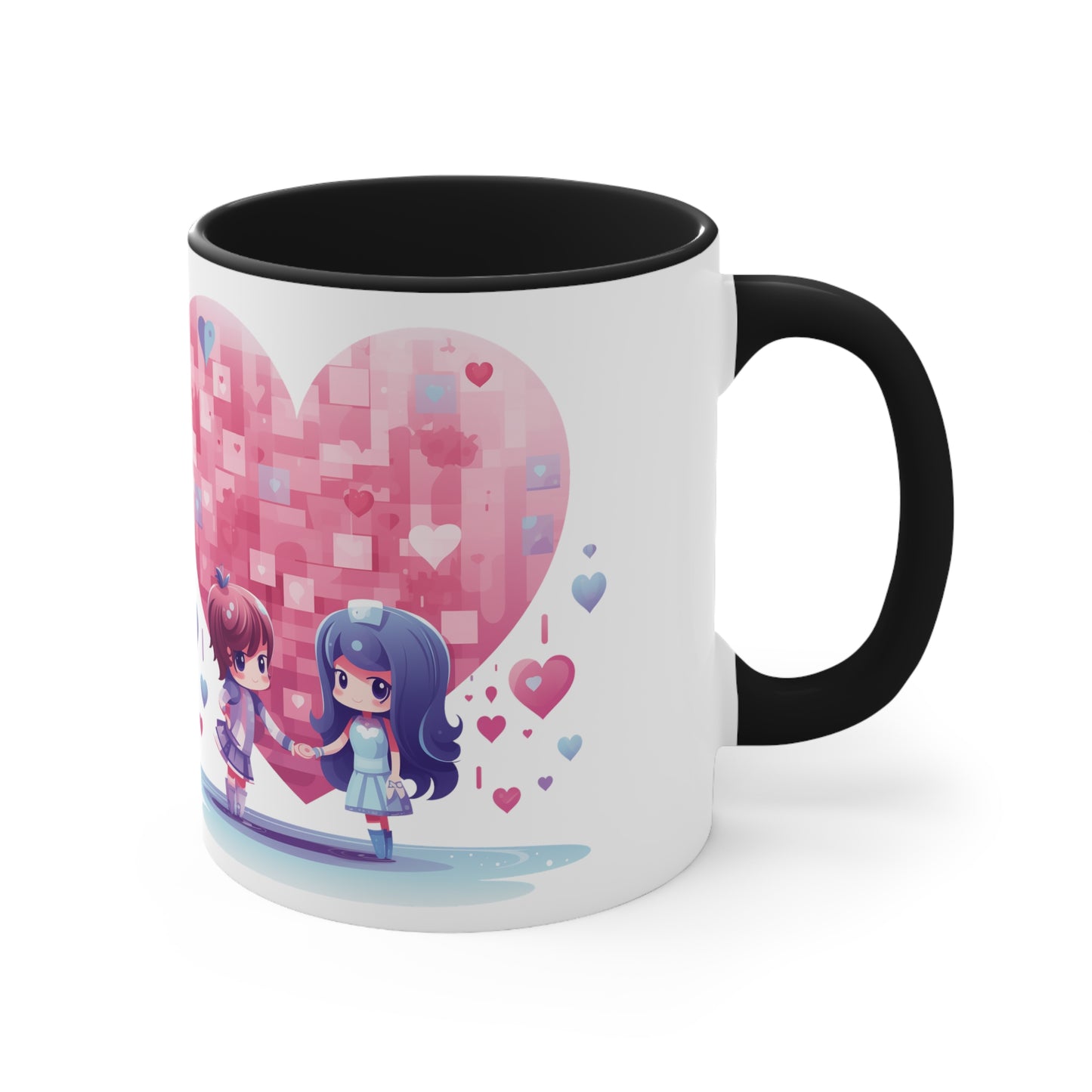 True Love & Coffee Mug - 11oz Bicolor Kawaii Heart Cup - Valentine's Day