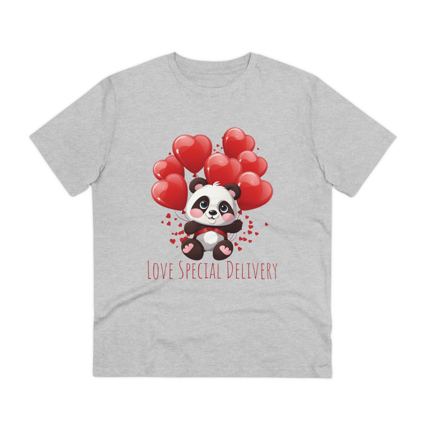 Panda Love Delivery Tee - Eco-Friendly Heart Balloon Shirt - Valentine's Day Special