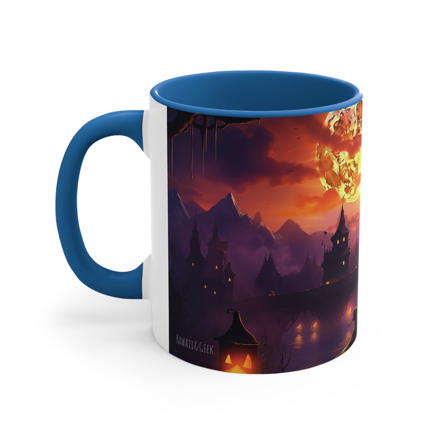 11 oz Bicolor Mug: Haunting Cat & Moon - Halloween Special