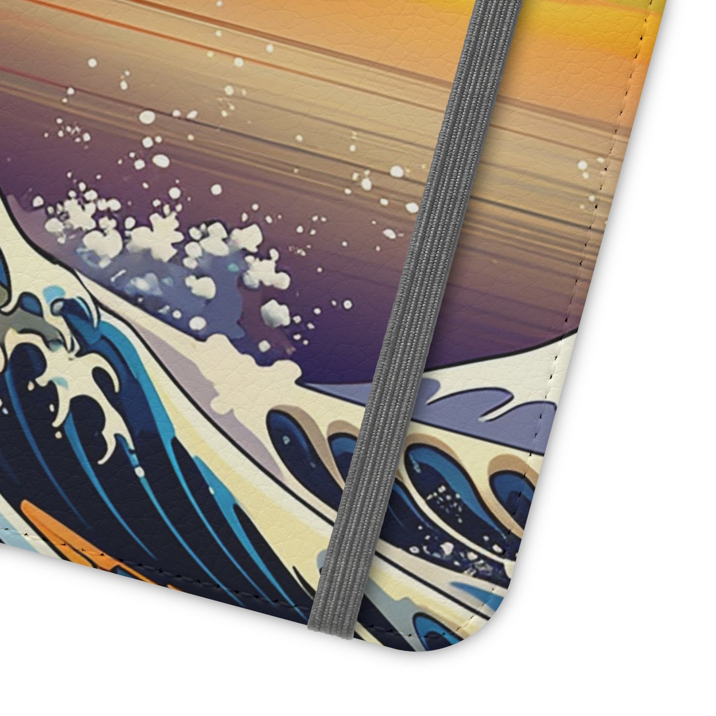 Sunset Big Wave Flip Phone Case - Embrace the Majestic Hokusai Style in Your Hands