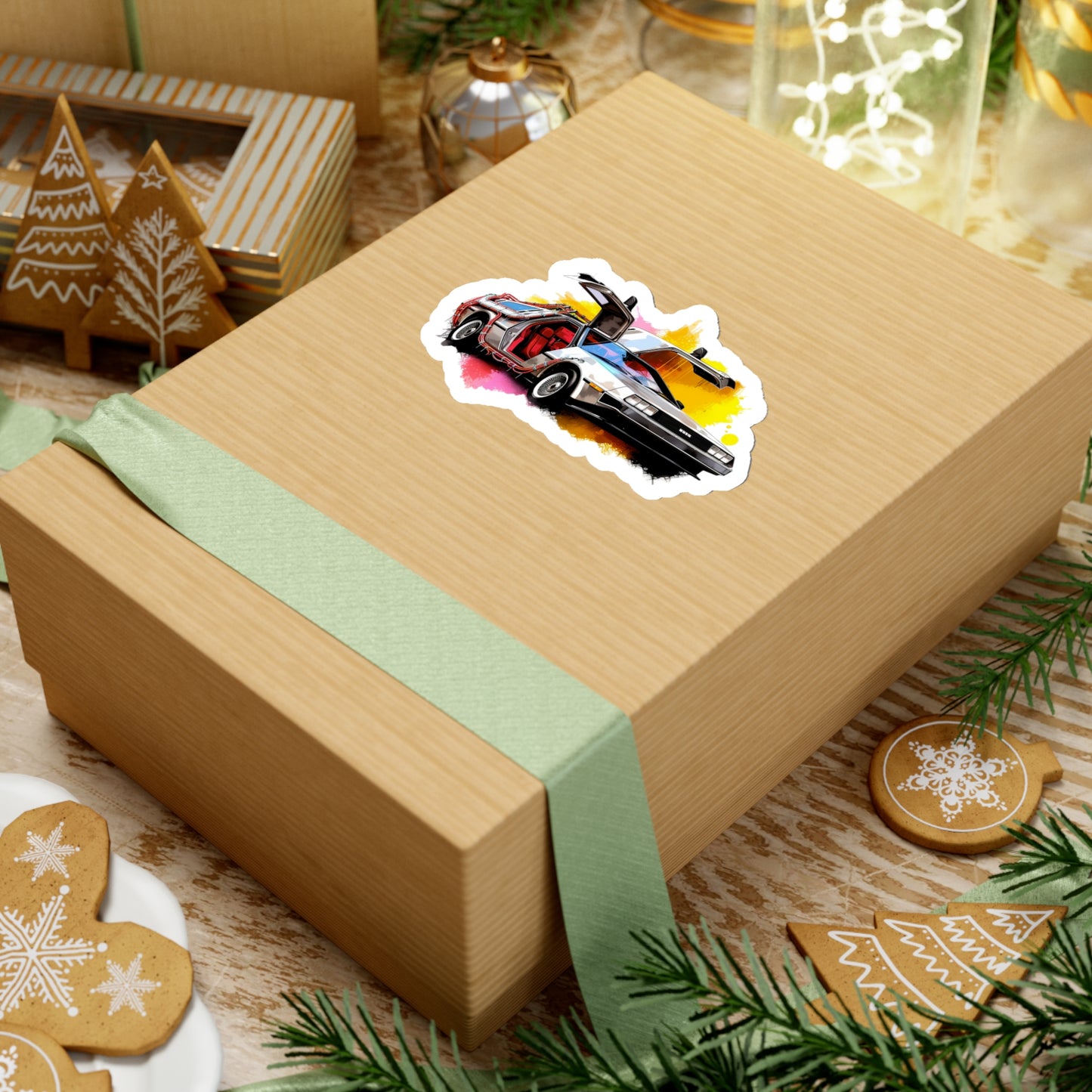 Colorful DeLorean Sticker - Celebrate Back to the Future with Vibrant Style