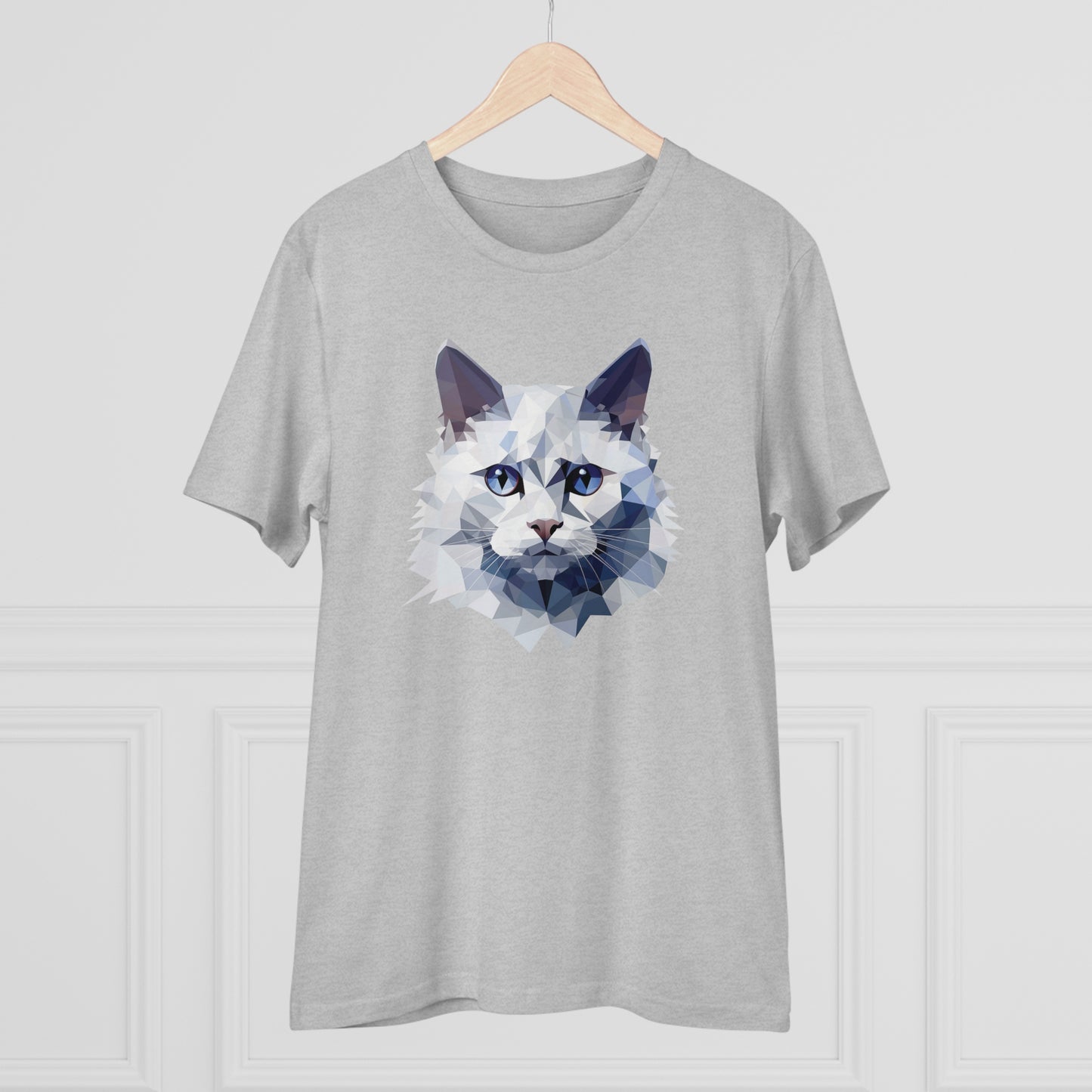 White Angora Cat Polygonal T-Shirt - Embrace Feline Elegance