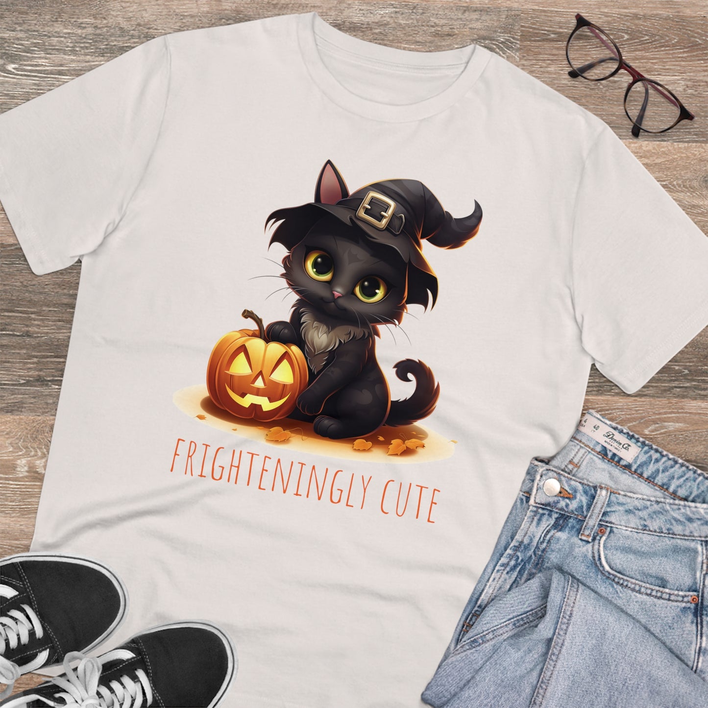 Frighteningly Cute: Halloween Black Cat Eco-Friendly T-shirt