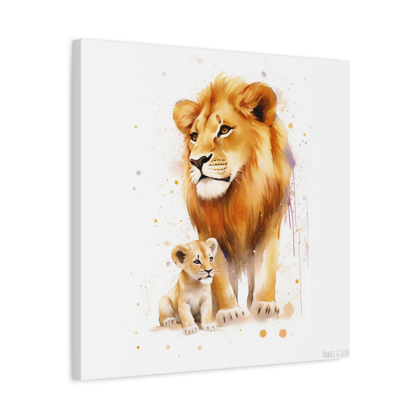 Lion King and Son Watercolor Canvas - Celebrate Father's Day with Majestic Artistry
