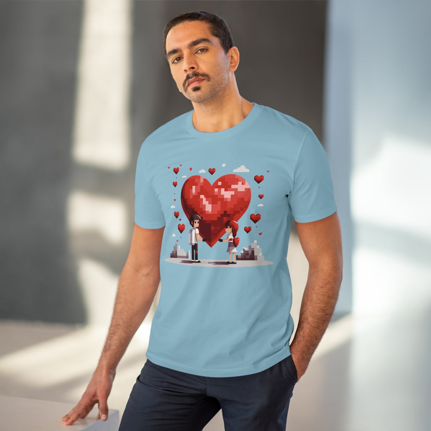 Pixel Love Eco Tee - Valentine's Day Pixel Heart Couple Shirt