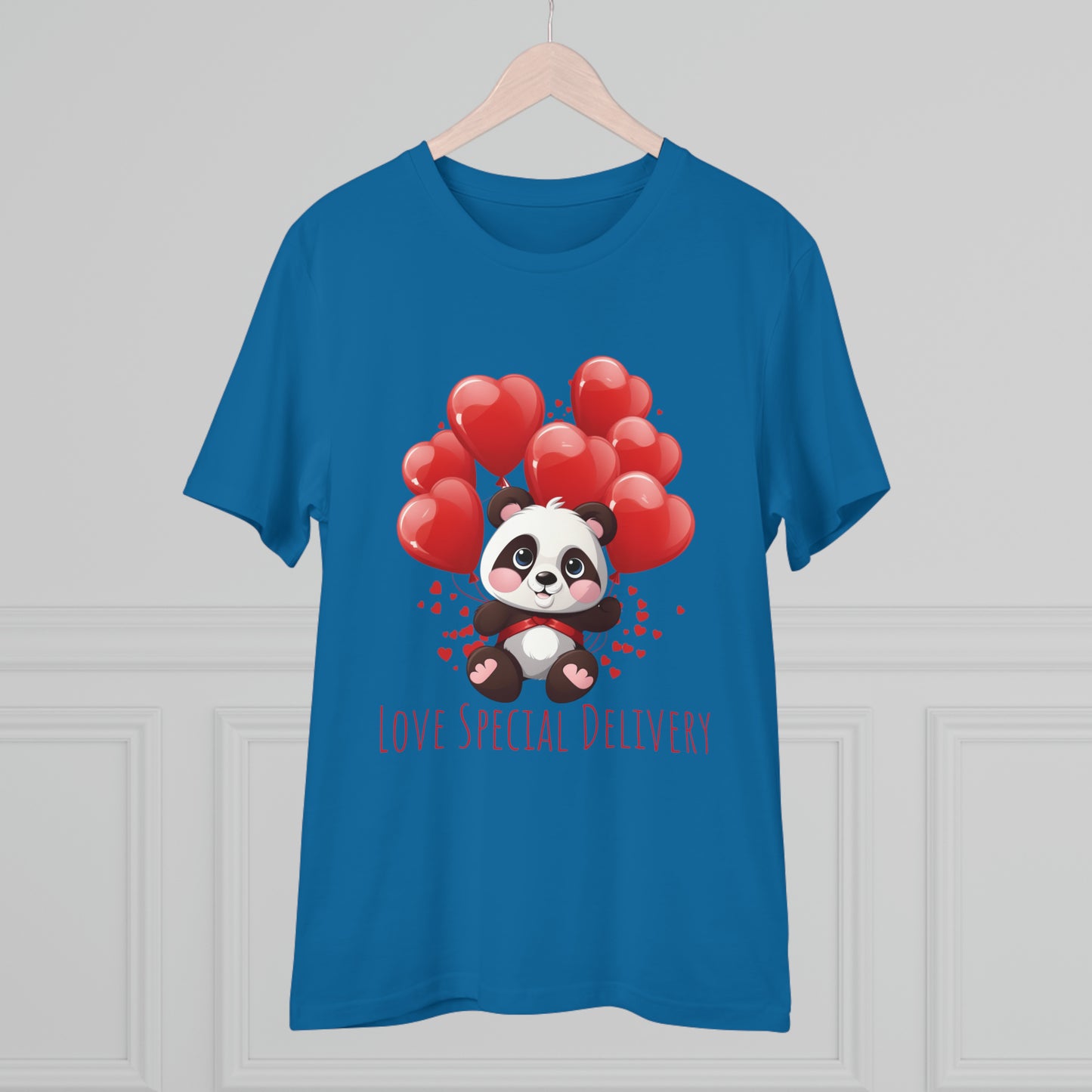 Panda Love Delivery Tee - Eco-Friendly Heart Balloon Shirt - Valentine's Day Special