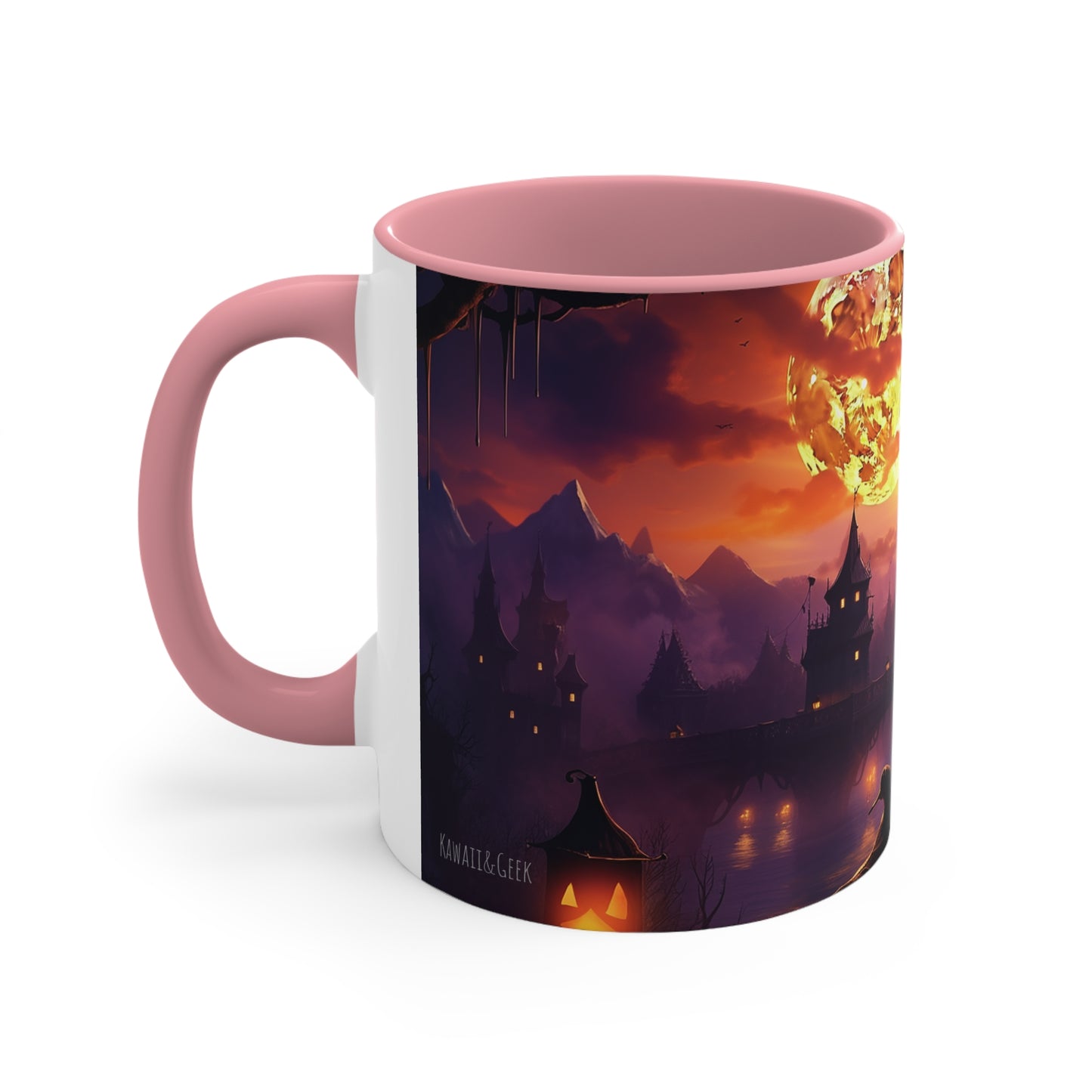 11 oz Bicolor Mug: Haunting Cat & Moon - Halloween Special