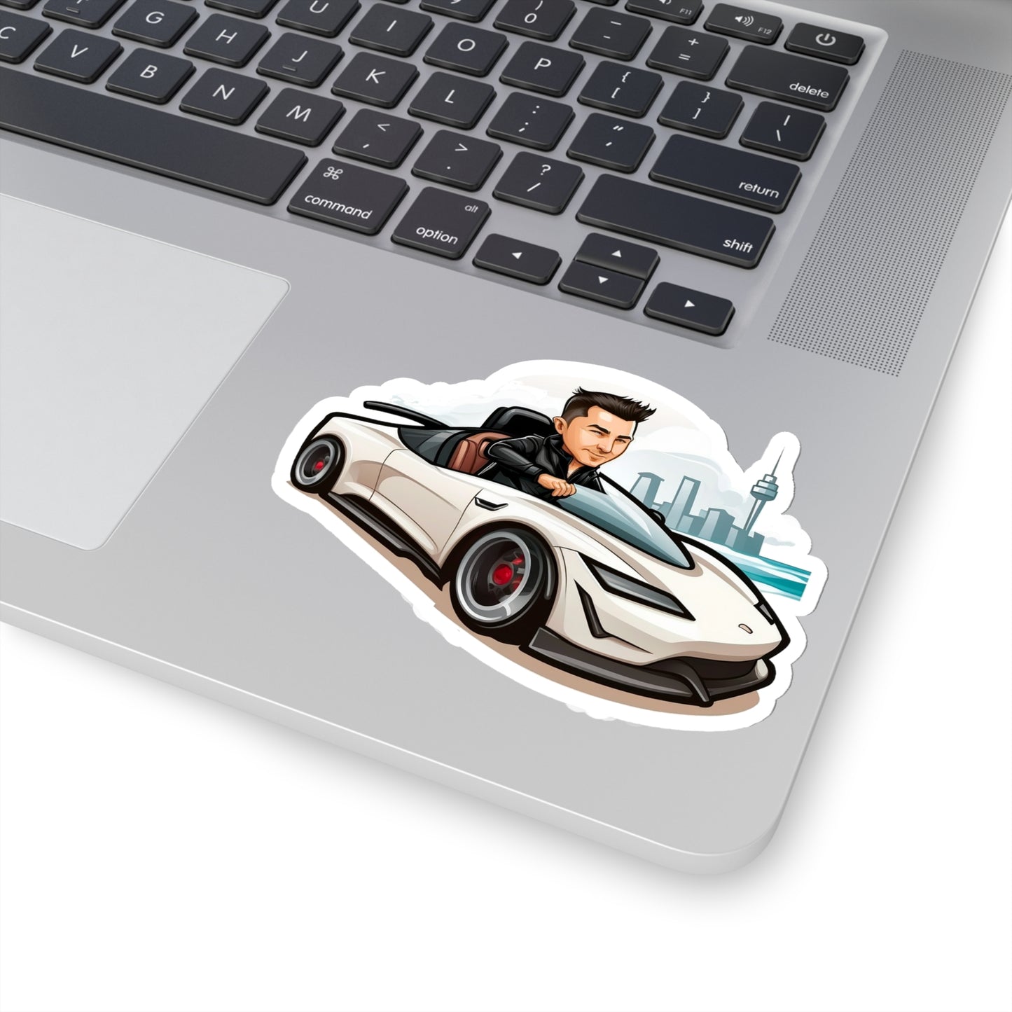 Elon Musk in White Tesla Roadster Sticker - Add Some Unique and Bold Style to Your Tech