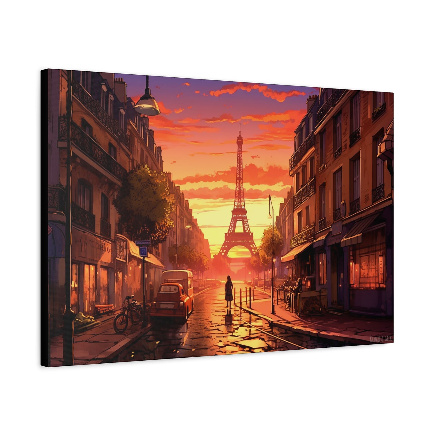 Paris Sunset Canvas - Capture the Romantic Streets and Eiffel Tower in Artistic Splendor
