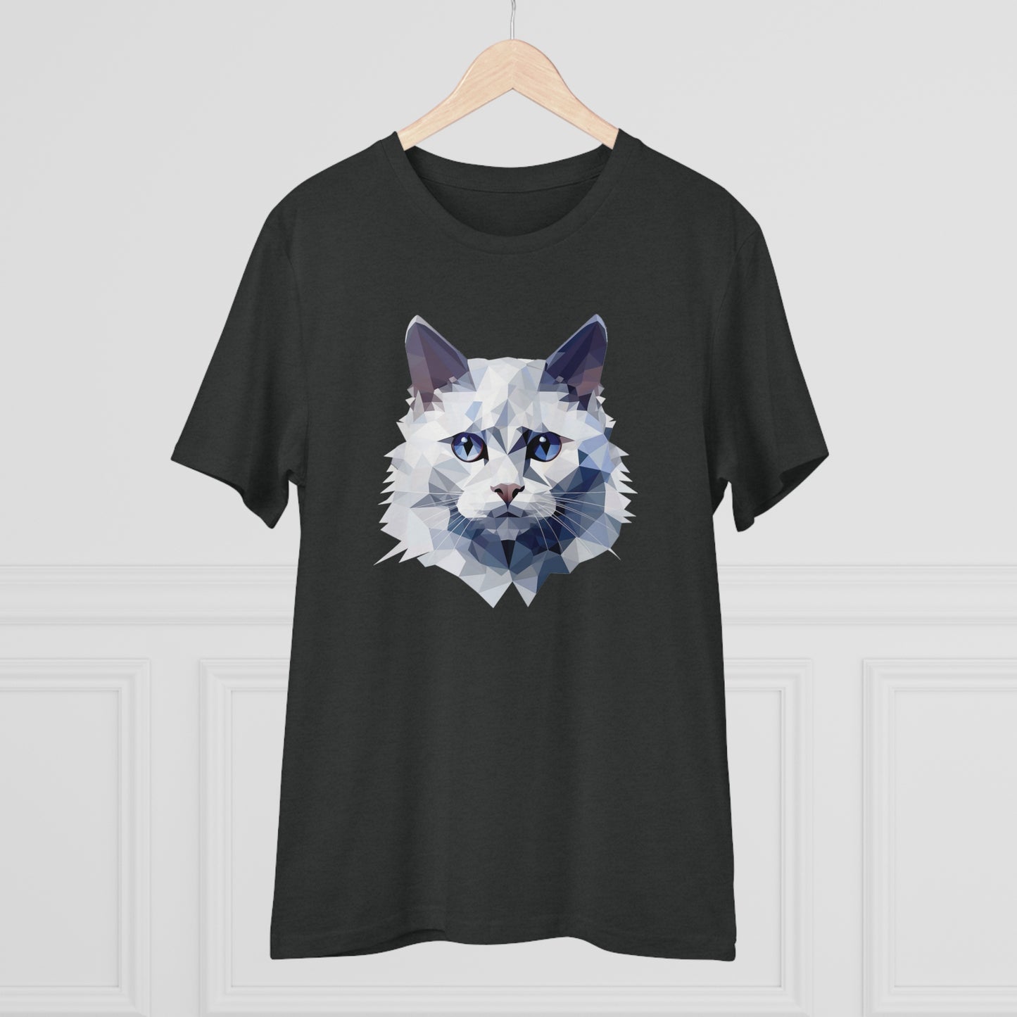 White Angora Cat Polygonal T-Shirt - Embrace Feline Elegance
