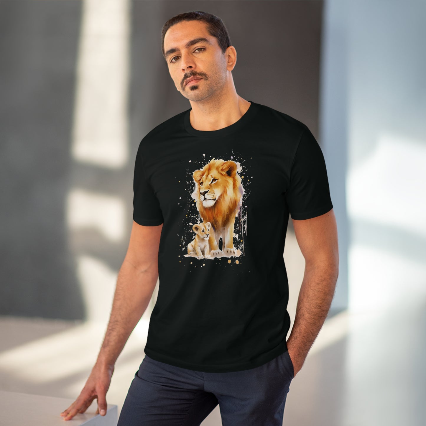Lion King and Son Watercolor T-Shirt - Celebrate Father's Day with Nature's Majesty