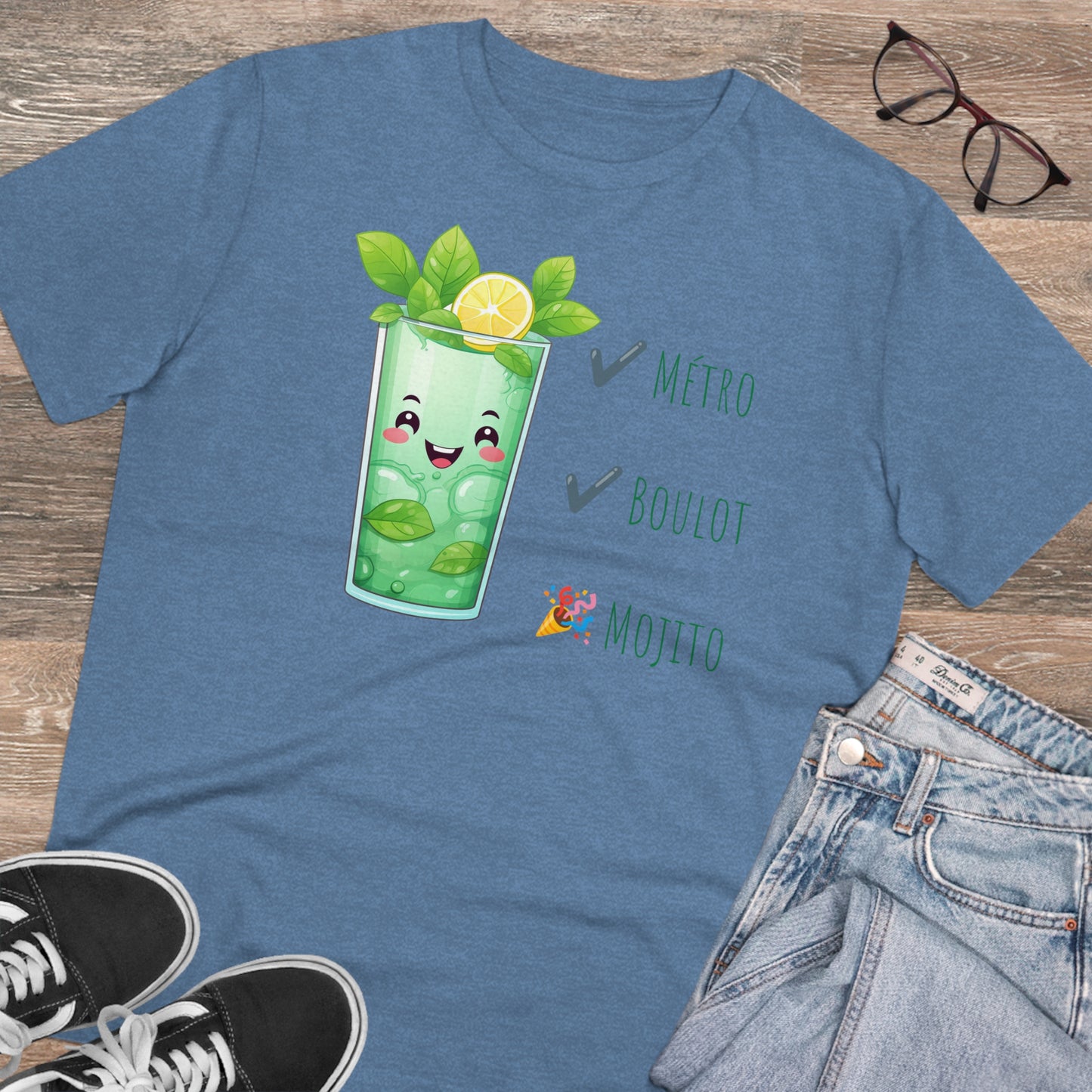 Métro, Boulot, Mojito T-Shirt - Cute Smiling Mojito Glass Design