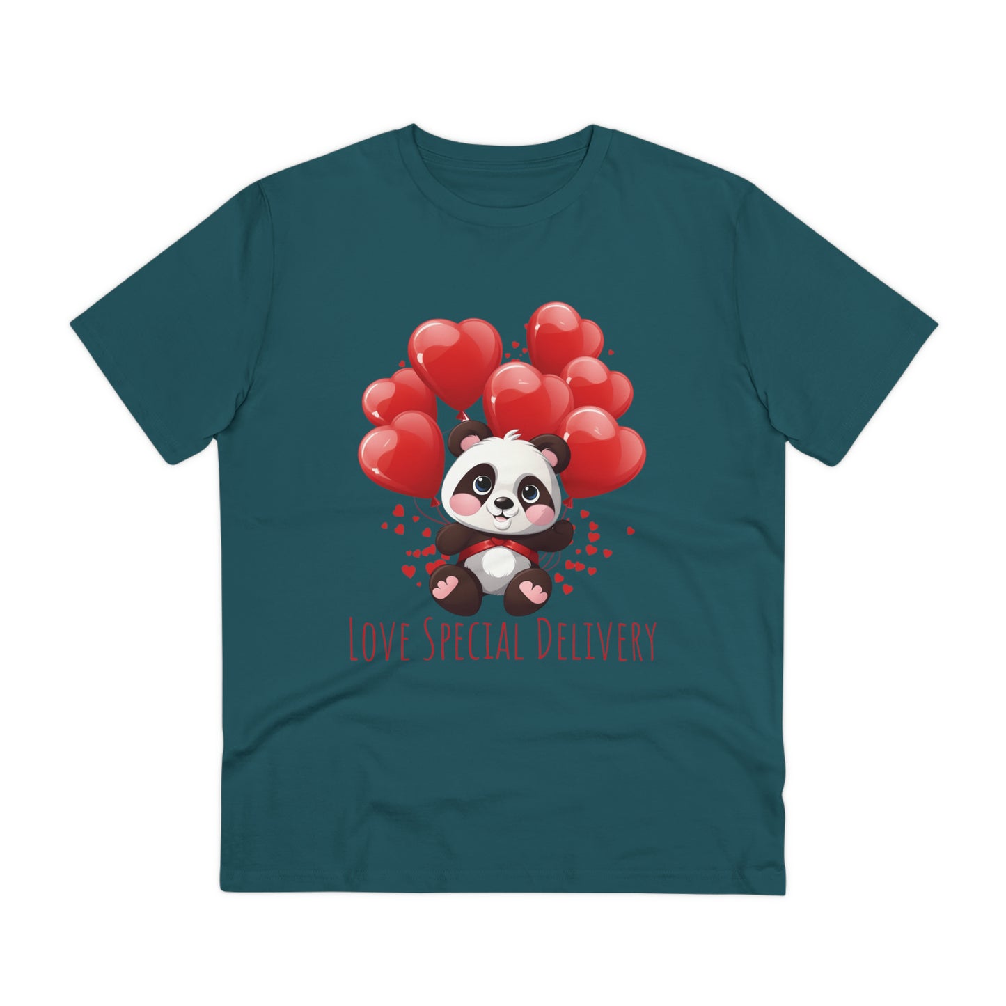 Panda Love Delivery Tee - Eco-Friendly Heart Balloon Shirt - Valentine's Day Special