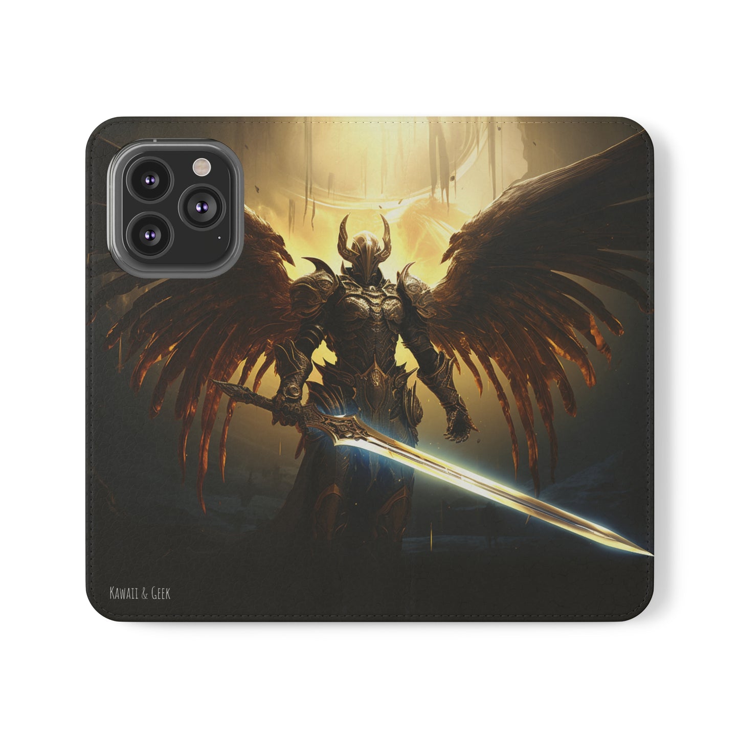 Dark Angel Flip Phone Case: Guardian with Sword