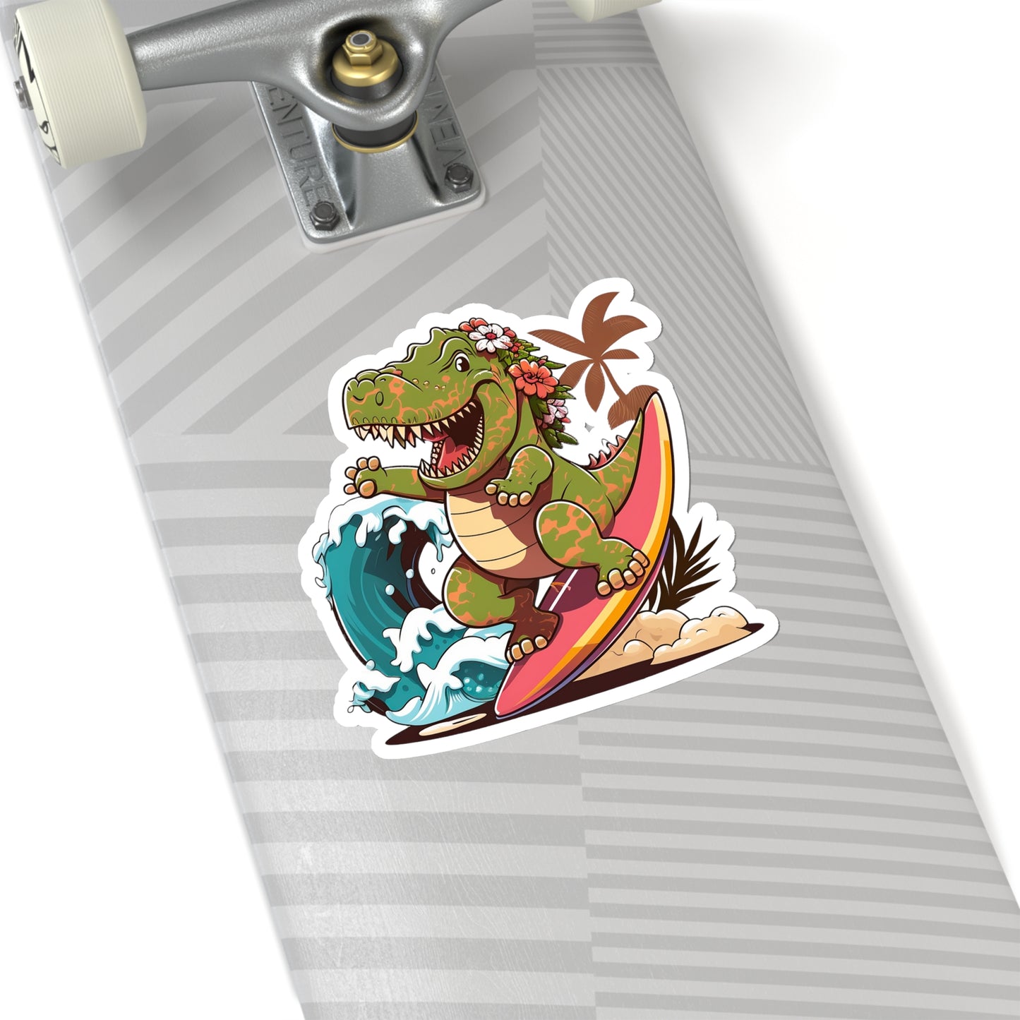 Kawaii Female T-Rex Surfing in Hawaii Sticker - Add Some Cute and Fun Style to Your Tech