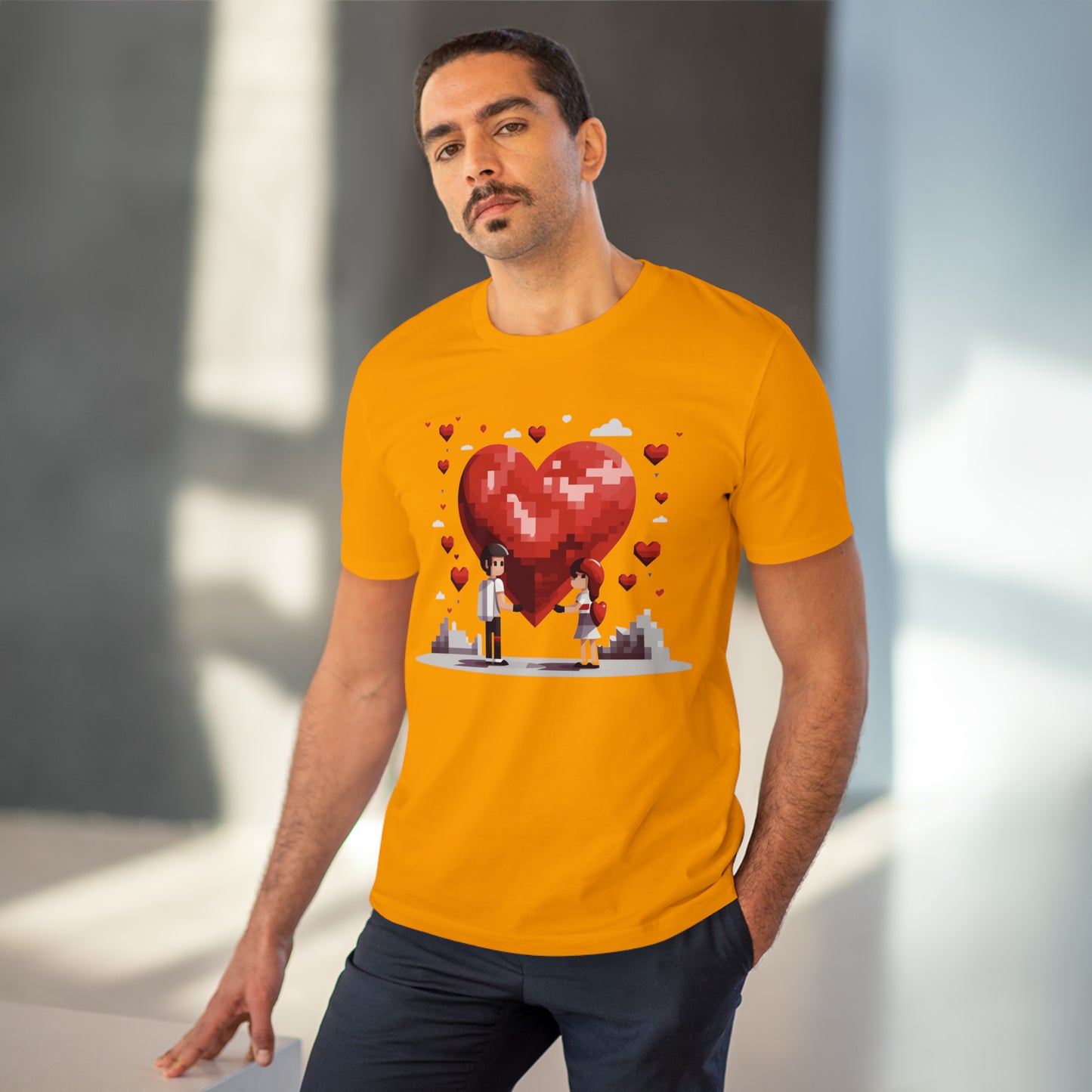 Pixel Love Eco Tee - Valentine's Day Pixel Heart Couple Shirt
