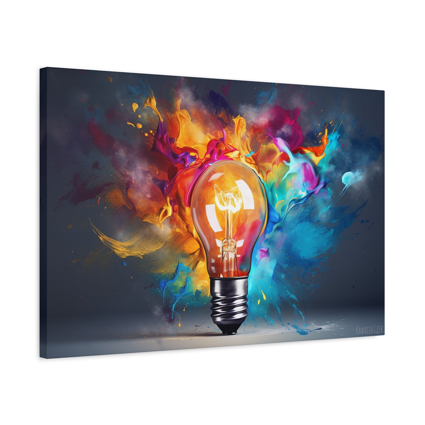 Innovative Lightbulb Explosion: Vibrant Paint Colors on Premium Cotton Canvas