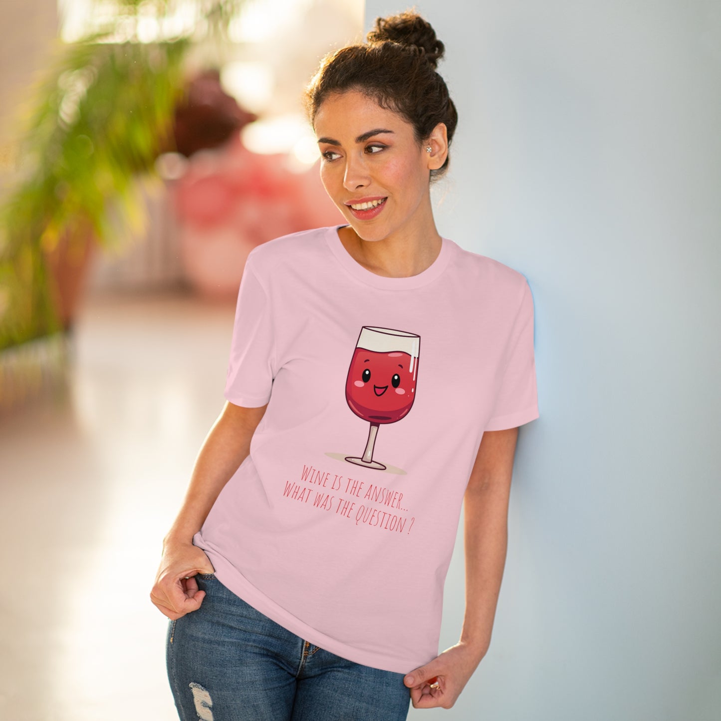 Eco-Friendly 'Wine is the Answer' T-Shirt - Cute Red Wine Design, Unisex