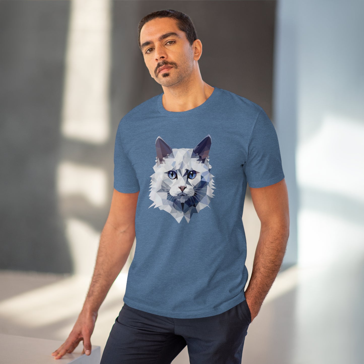 White Angora Cat Polygonal T-Shirt - Embrace Feline Elegance
