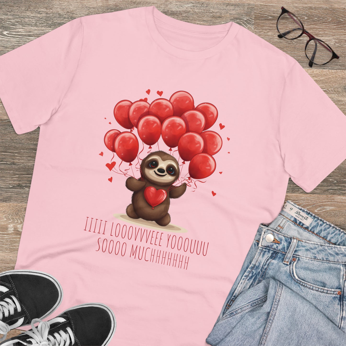 Sloth Love Balloon Tee - Eco-Friendly Slow Love Shirt - Valentine's Day Special