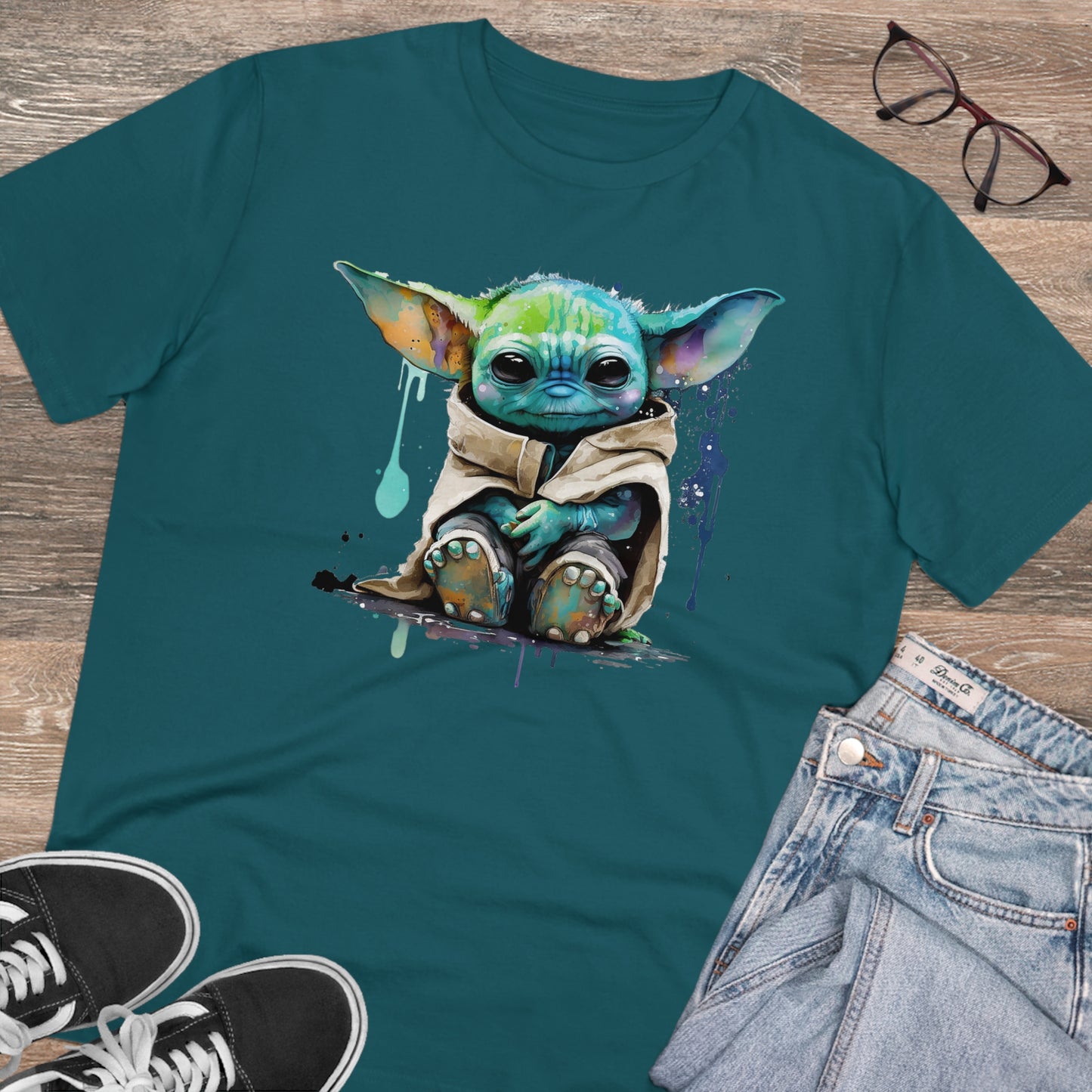 Baby Yoda in Watercolor Style Organic Unisex T-Shirt - Add Some Cute and Eco-Friendly Style to Your Wardrobe
